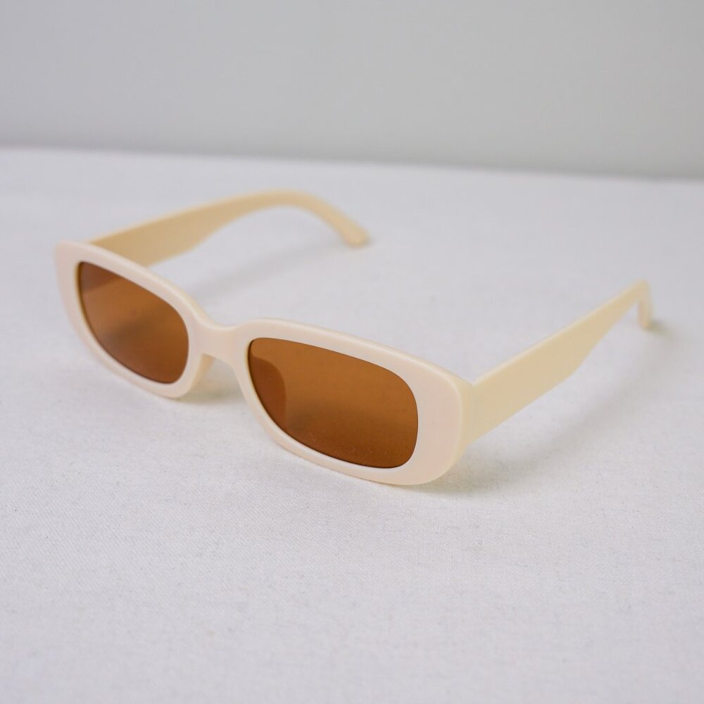 y2k rectangle retro style Cream Frame, Orange Lens frame sunglasses